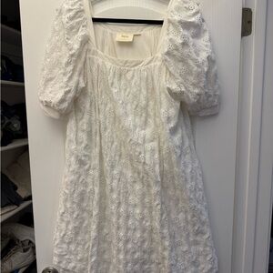Maeve Cream Eyelet Puff-Sleeve Mini Dress
